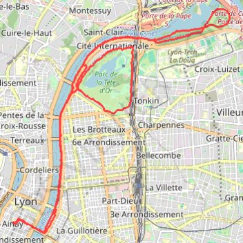 Itinéraire Rhône-Feyssine-Tête d'Or, distance, dénivelé, altitude, carte, profil, trace GPS