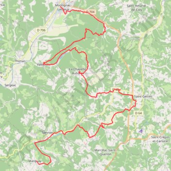 Itinéraire J2 Marquay - Montignac, distance, dénivelé, altitude, carte, profil, trace GPS