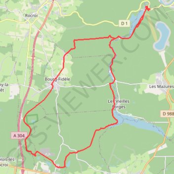 Itinéraire Du Bassin de Whitaker à Rimogne par le lac des vieilles Forges, distance, dénivelé, altitude, carte, profil, trace GPS