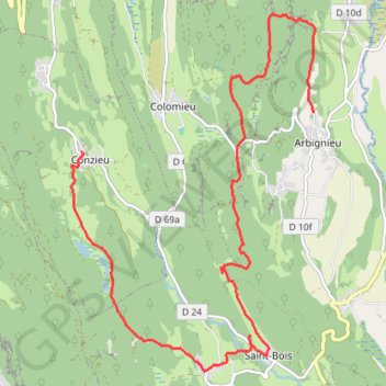 Itinéraire Conzieu - Arbignieu, distance, dénivelé, altitude, carte, profil, trace GPS