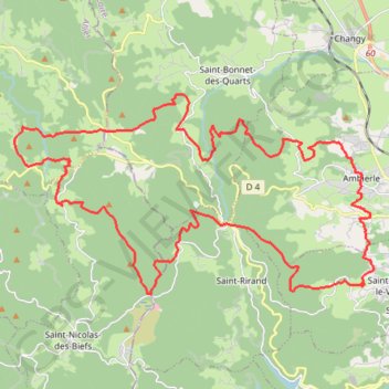 Itinéraire Montée au parc éolien de la Pierre Charbonnière (GR3A) - Ambierle, distance, dénivelé, altitude, carte, profil, trace GPS