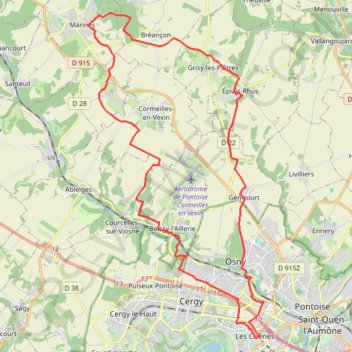 Itinéraire Marines par Artimont, distance, dénivelé, altitude, carte, profil, trace GPS