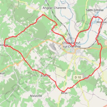 Itinéraire Circuit découverte - Châteauneuf-sur-Charente, distance, dénivelé, altitude, carte, profil, trace GPS