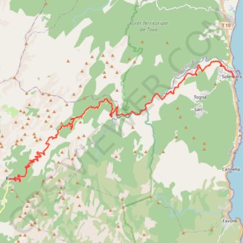 Itinéraire Propiano - Solenzara - Étape 2, distance, dénivelé, altitude, carte, profil, trace GPS