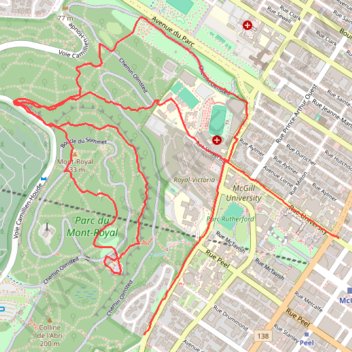 Itinéraire Parc du Mont-Royal, distance, dénivelé, altitude, carte, profil, trace GPS