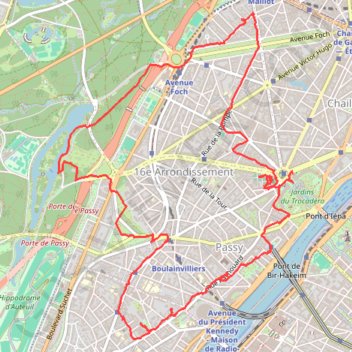 Itinéraire Les surprises du XVIème arrondissement, distance, dénivelé, altitude, carte, profil, trace GPS