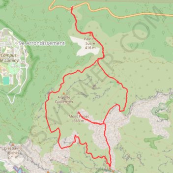 Itinéraire Marseille-Col de la Gineste-Calanques-Mont Puget, distance, dénivelé, altitude, carte, profil, trace GPS