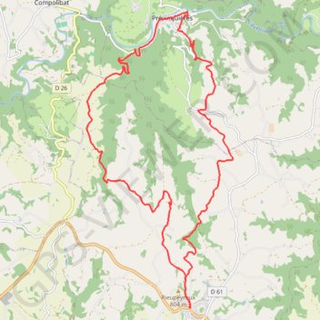 Itinéraire Rieupeyroux - Prévinquière, distance, dénivelé, altitude, carte, profil, trace GPS