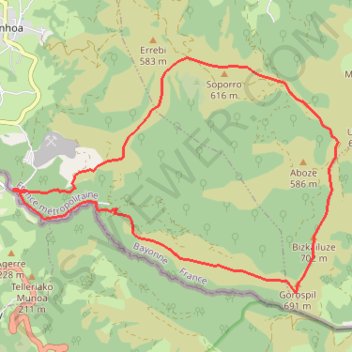Itinéraire Dantxaria Col des Trois Croix Gorospil, distance, dénivelé, altitude, carte, profil, trace GPS