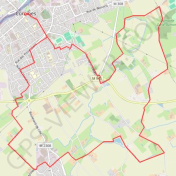 Itinéraire Comines, circuit des becques, distance, dénivelé, altitude, carte, profil, trace GPS