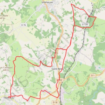 Itinéraire Running de Toulonjac à Villeneuve, distance, dénivelé, altitude, carte, profil, trace GPS