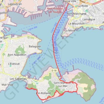 Itinéraire Sentier du litorale presqu'île de Saint MANDRIER, distance, dénivelé, altitude, carte, profil, trace GPS