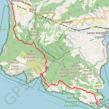 Itinéraire Camogli - Porto Fino, distance, dénivelé, altitude, carte, profil, trace GPS