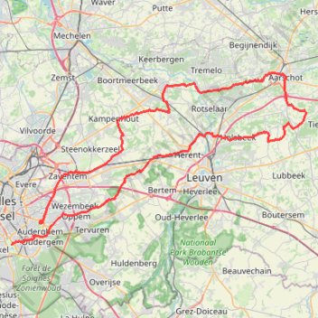 Itinéraire (A) Aarschot -March 9, distance, dénivelé, altitude, carte, profil, trace GPS