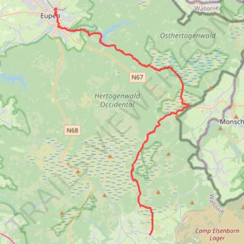 Itinéraire Sourbrodt Eupen, distance, dénivelé, altitude, carte, profil, trace GPS