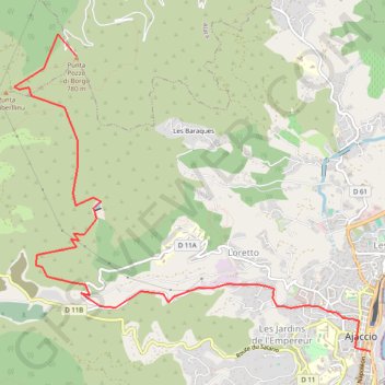 Itinéraire Corse, Ajaccio, Sources de la Lisa et Pozzo di Borgo, distance, dénivelé, altitude, carte, profil, trace GPS