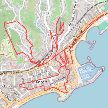 Itinéraire Menton, distance, dénivelé, altitude, carte, profil, trace GPS