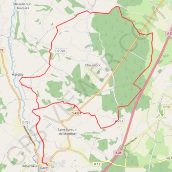 Itinéraire Forêt de Chaumont - Gacé, distance, dénivelé, altitude, carte, profil, trace GPS