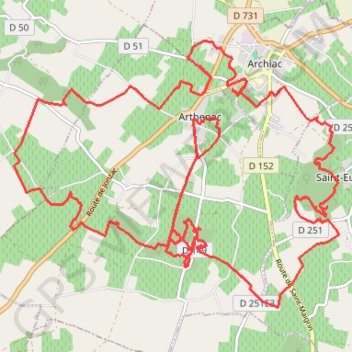 Itinéraire Arthenac 30 kms, distance, dénivelé, altitude, carte, profil, trace GPS