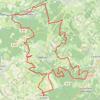 Itinéraire De Courcelles-la-Forêt en passant par Saint-Jean-du-Bois, distance, dénivelé, altitude, carte, profil, trace GPS