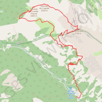 Itinéraire Pic d'Escreins par les crêtes de Cugulet et d'Agnès depuis la Basse Rua, distance, dénivelé, altitude, carte, profil, trace GPS