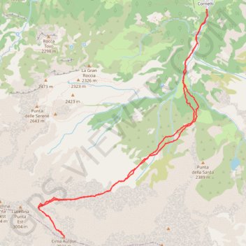 Itinéraire Cima Autour, distance, dénivelé, altitude, carte, profil, trace GPS