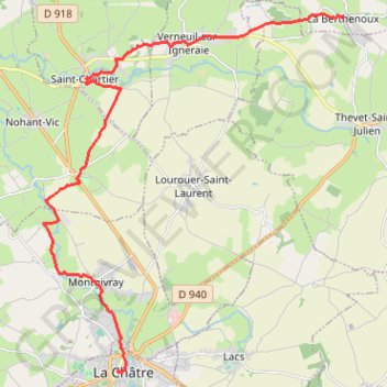 Itinéraire Sur les pas des Maîtres Sonneurs - La Châtre - La Berthenoux, distance, dénivelé, altitude, carte, profil, trace GPS