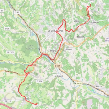 Itinéraire Theizé Sarcey A+ R 29km, distance, dénivelé, altitude, carte, profil, trace GPS