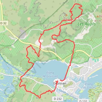 Itinéraire Gruissan, Notre-Dame des Auzils, la Clape, l'étang et la tour, distance, dénivelé, altitude, carte, profil, trace GPS