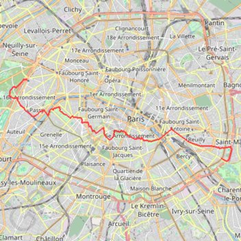 Itinéraire Paris ouest - est, distance, dénivelé, altitude, carte, profil, trace GPS