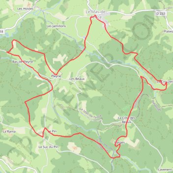 Itinéraire Le Velay des 3 Rivières - La Côte des Beaux - Le Mas de Tence, distance, dénivelé, altitude, carte, profil, trace GPS