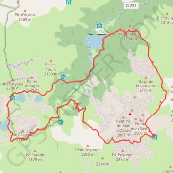 Itinéraire Lacs d'Ayous et tour de l'Ossau - Bious-Artigues, distance, dénivelé, altitude, carte, profil, trace GPS