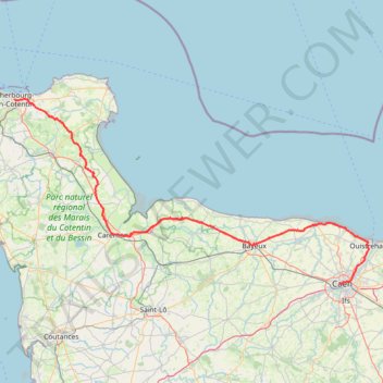 Itinéraire 1 - Etape 10 GPX _Cherbourg - Caen, distance, dénivelé, altitude, carte, profil, trace GPS
