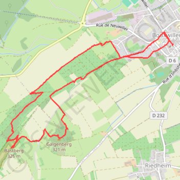 Itinéraire Bouxwiller, le parcours géologique, distance, dénivelé, altitude, carte, profil, trace GPS