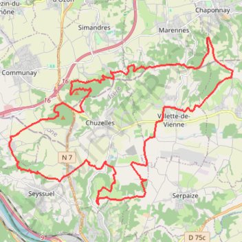 Itinéraire Chasse - Chuzelles - Villette, distance, dénivelé, altitude, carte, profil, trace GPS