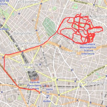 Itinéraire Dénivelé à Paris (Montmartre), distance, dénivelé, altitude, carte, profil, trace GPS