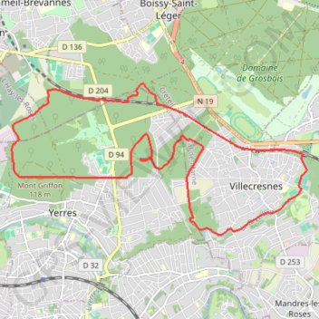 Itinéraire renard yerres 20km, distance, dénivelé, altitude, carte, profil, trace GPS