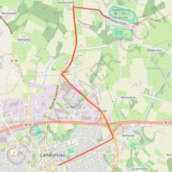 Itinéraire véhicules landivisiau-landivisiau, distance, dénivelé, altitude, carte, profil, trace GPS
