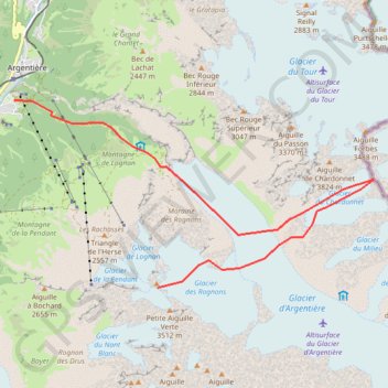 Itinéraire Col du Chardonnet, distance, dénivelé, altitude, carte, profil, trace GPS