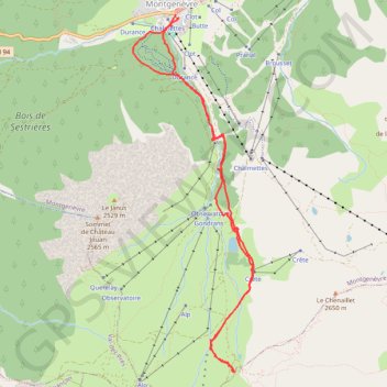 Itinéraire Montgenevre - Cabane des Douaniers, distance, dénivelé, altitude, carte, profil, trace GPS