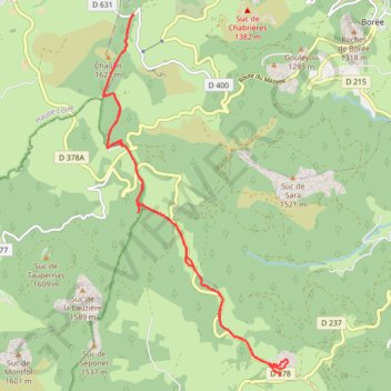 Itinéraire Le Gerbier de Joncs, distance, dénivelé, altitude, carte, profil, trace GPS