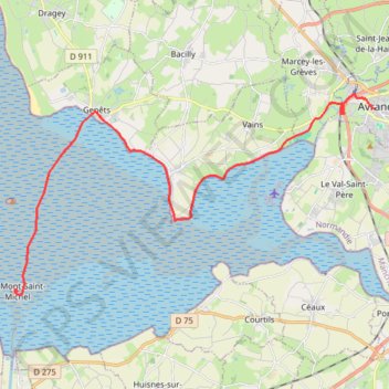 Itinéraire D'Avranches à Genets, distance, dénivelé, altitude, carte, profil, trace GPS