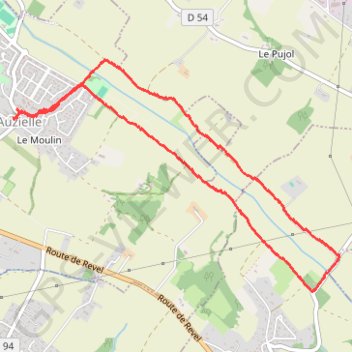 Itinéraire Balade le long de la marcaissonne à Auzielle, distance, dénivelé, altitude, carte, profil, trace GPS