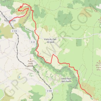 Itinéraire Tournemire Salagou Etape 1, distance, dénivelé, altitude, carte, profil, trace GPS