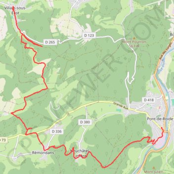 Itinéraire Villars sous écot - pont de roide, distance, dénivelé, altitude, carte, profil, trace GPS
