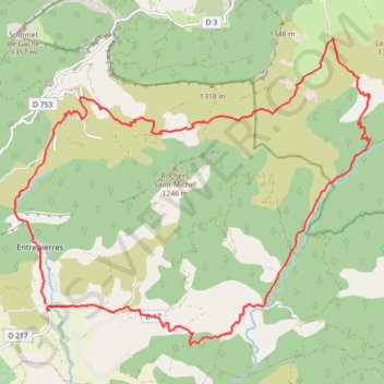 Itinéraire Entrepierres, distance, dénivelé, altitude, carte, profil, trace GPS