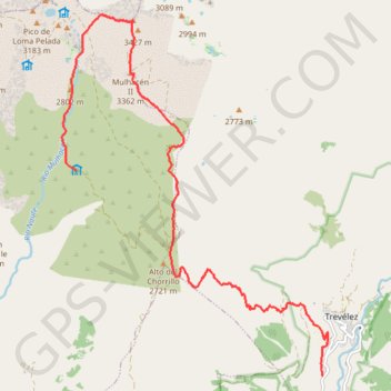 Itinéraire Sierra nevada - Mulhacen, distance, dénivelé, altitude, carte, profil, trace GPS