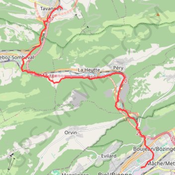 Itinéraire Bienne - Tavannes, distance, dénivelé, altitude, carte, profil, trace GPS