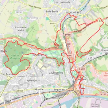 Itinéraire De Harfleur à la forêt de Montgeon, distance, dénivelé, altitude, carte, profil, trace GPS