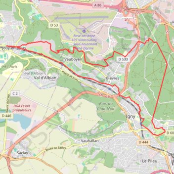Itinéraire Igny boucle Jouy, distance, dénivelé, altitude, carte, profil, trace GPS